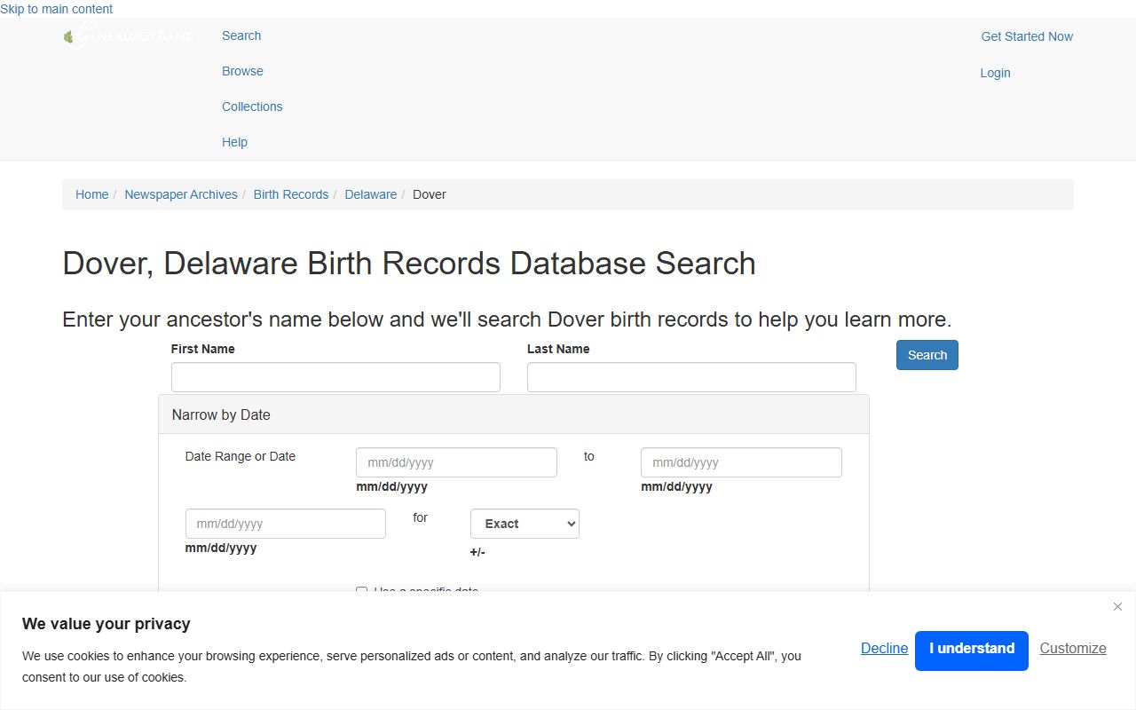 Dover Birth Records genealogy archive resources