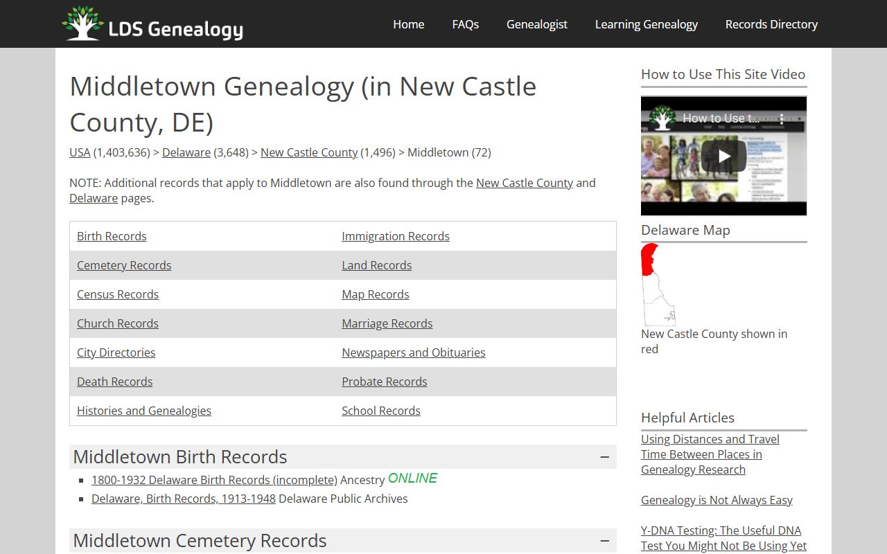 Middletown Birth Records genealogy resource page