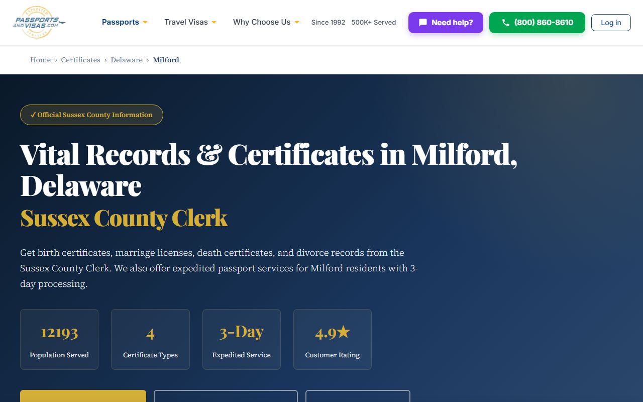 Milford Delaware certificates guide for Birth Records