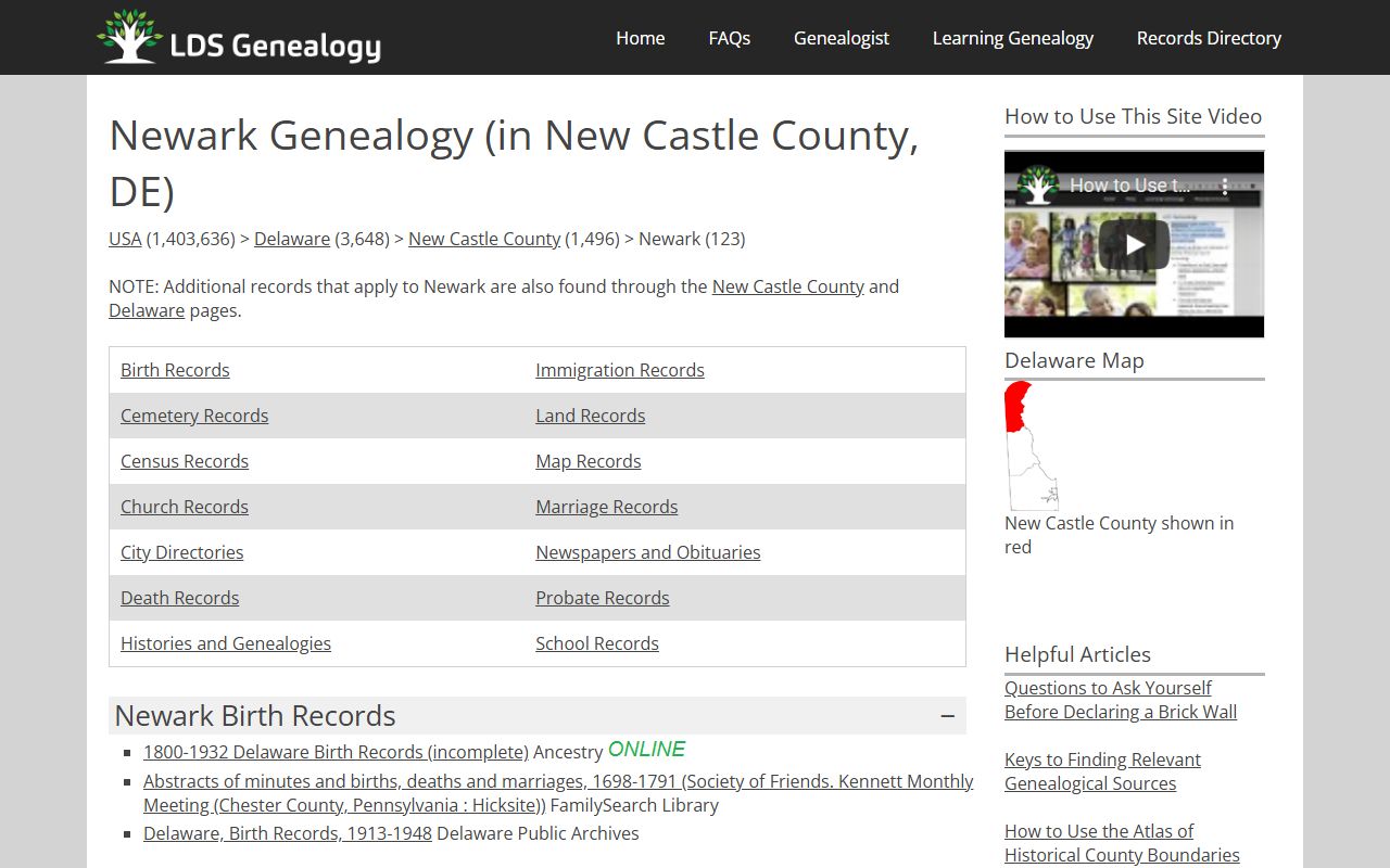 Newark Birth Records genealogy resource page