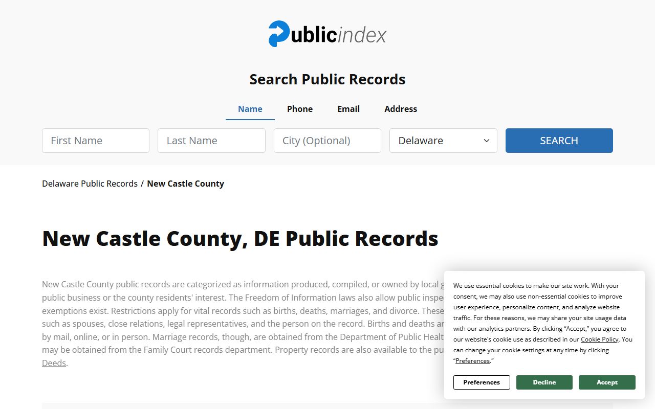 Wilmington Birth Records and New Castle County public index