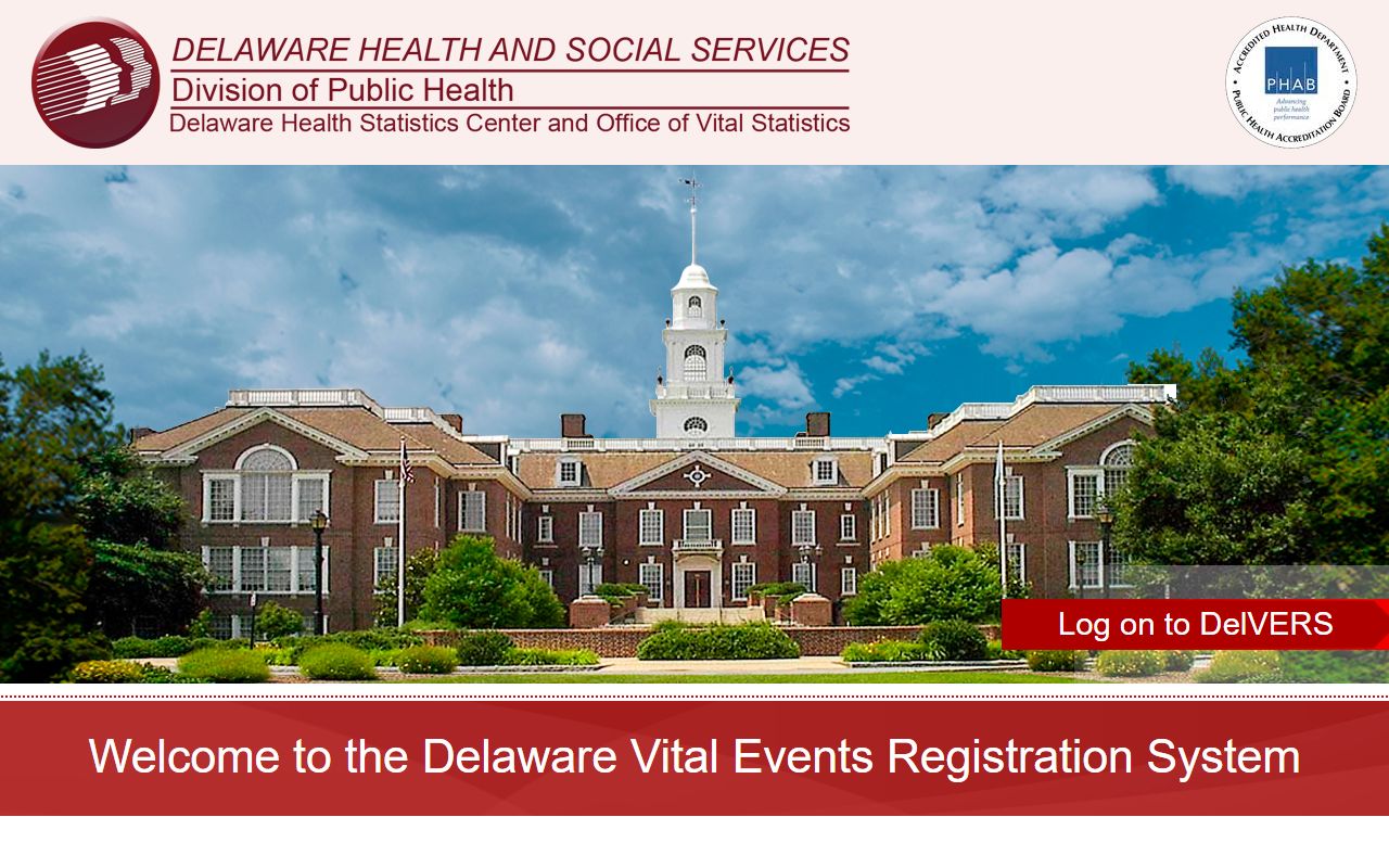 Delaware Vital Events Registration System page for Kent County Birth Records