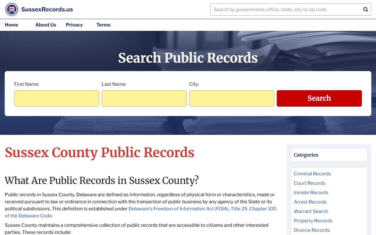 Sussex County records and genealogy page for Sussex County Birth Records