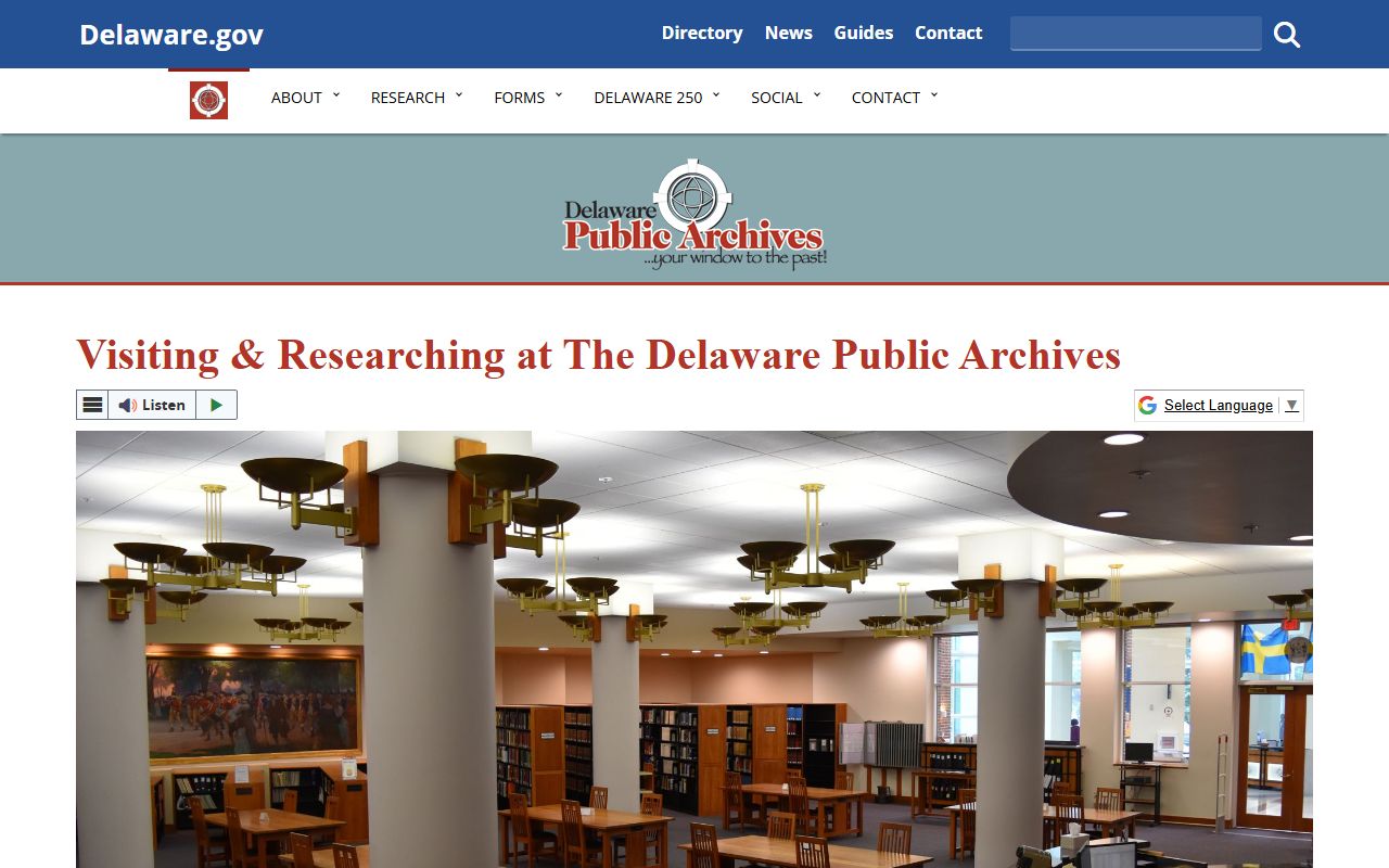 Delaware Public Archives visiting page for Delaware birth records research